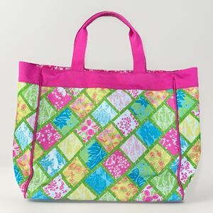 Lilly Pulitzer Tote Vintage Patchwork Summer Shoulder Bag Bright Pink